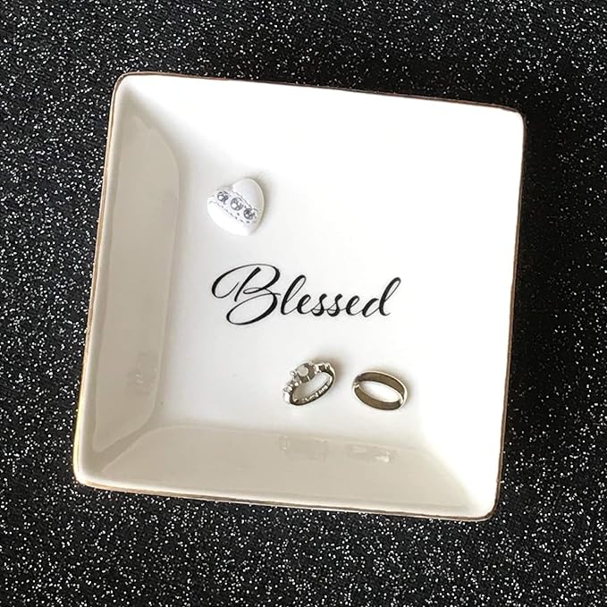 Simply Charmed Blessed Ceramic Jewelry Dish or Ring Holder - Religious Gift for Easter, Confirmation or Baptism