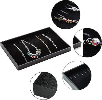Stratalife Necklace Organzier Stackable Jewelry Tray Large Necklace Holder Organzier Velvet Jewelry Display for Selling Necklace Storage for Women Girls (Black)