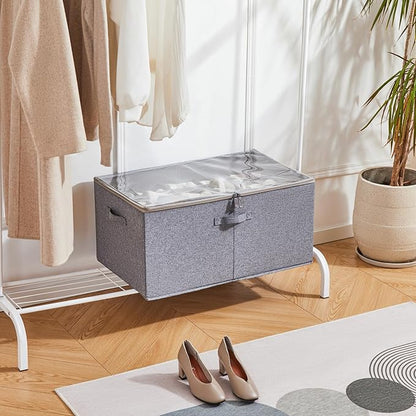 Shoe Storage Organizer for Closet, Shoe Box Organizer, Space Saving Foldable Shoe Rack, Shoe Storage Cabinet with Clear Cover and Reinforced Handles, Fits 20 Pairs, Grey