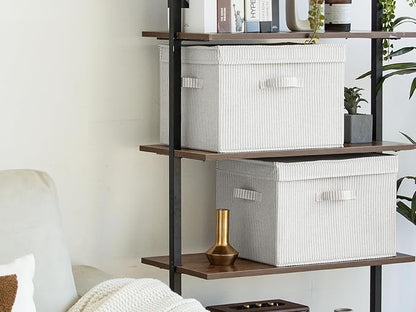 StorageWorks Fabric Storage Bins with Lid, Decorative Storage Boxes for Shelves, Stackable Closet Organizer Basket with Handles, Jumbo, Gray and White Stripes, 2-Pack