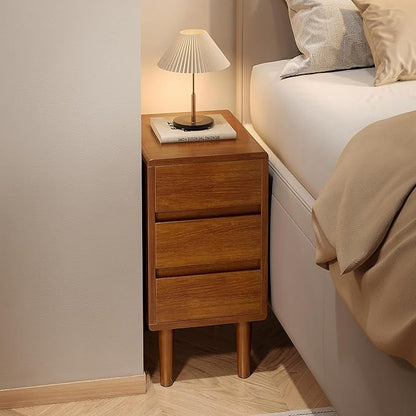 Nightstand with 3 Drawers Narrow Night Stand Solid Wood Bedside Table Mid Century Modern Nightstand Wooden End Table for Bedroom, Living Room, Study, Office