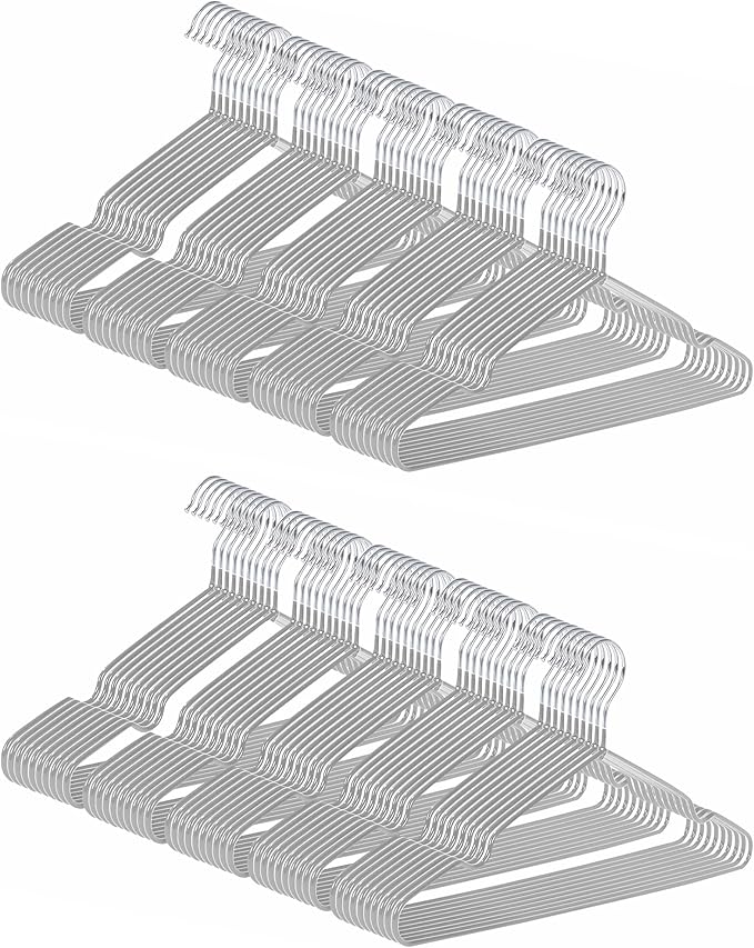 gofuch Ultra-Thin Metal Hangers, 100 Pack Non-Slip PVC Coated Space Saving Clothes Hangers for Closet, 16 inch Wide for Suits, Dresses, Jackets（Gray）