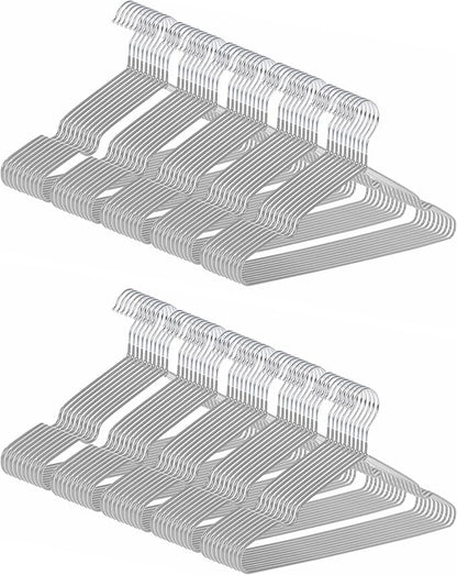 gofuch Ultra-Thin Metal Hangers, 100 Pack Non-Slip PVC Coated Space Saving Clothes Hangers for Closet, 16 inch Wide for Suits, Dresses, Jackets（Gray）
