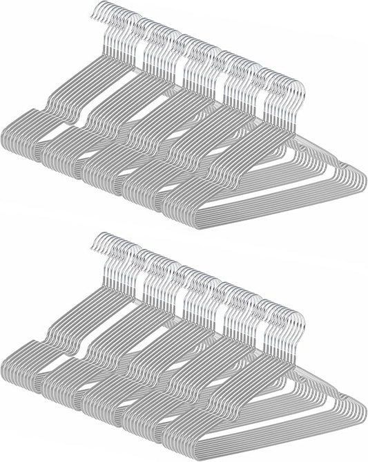 gofuch Ultra-Thin Metal Hangers, 100 Pack Non-Slip PVC Coated Space Saving Clothes Hangers for Closet, 16 inch Wide for Suits, Dresses, Jackets（Gray）