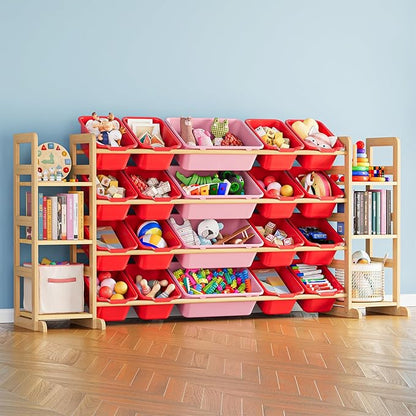 SpaceAid Toy Storage Organizer with 6 Shelves and 20 Bins, Toy Organizers Storage Bookshelf, Kids Bin Shelf Toys Box Bookcase for Bedroom Playroom Organization Room Decor, Red and Pink