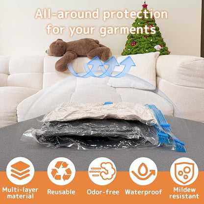 Travel Vacuum Bags with Rechargeable Mini Pump, 12 Pack Carry-On Compression Bags for Luggage & Suitcase, Space Saver Storage for Clothing and Travel Organization