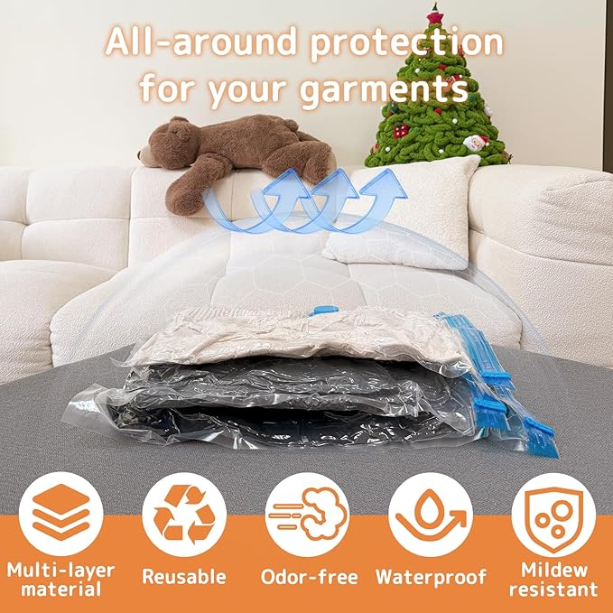 12 Pack Vacuum Bags for Travel with Rechargeable Air Pump, Carry-On Compression Bags for Luggage and Suitcase, Space Saver Storage for Clothing and Travel Organization