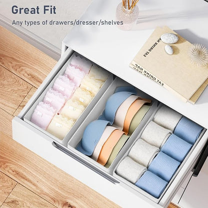 DIMJ Drawer Organizer Clothes - Underwear Organizer Small Sock Organizer Box Dresser Organizer,Drawer Dividers for Baby Clothes,Bra,Socks, Belt, Tie, Set of 9,White