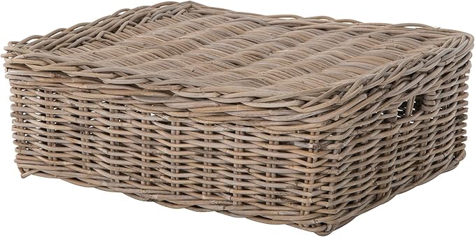 Kouboo Rectangular Underbed Storage Bin with Lid - Rattan Basket for Clothes, Blankets, Pillows - Lightweight Wicker Storage Unit - 9 in. H 26.5 in. L x 21 in. W - from