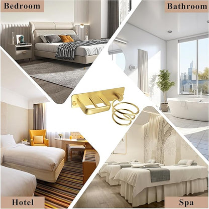 OlBuWa Hairdryer Holder Spiral Shelf Bracket Stand Hanger Organizer Blow Storage with Cable Tidy Rack for Bathroom Gold