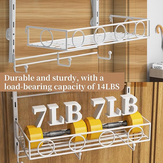 Over Door Hat Organizer 3 Tier Wall Mounted Hat Rack with 2 Adjustable Metal Basket and 3 Hooks Hat Organizer for Baseball caps Hat Hanger Holder Display for Door Closet, Cap Organizer Storage