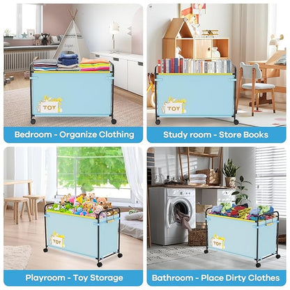 180L Kids Extra Large Toy Box with Wheels for Boys Girls, 31.5" x 15.7" x 23.2" Big Toy Chest with Handle, Toy Storage Organizer for Living Room Area, Stuffed Animals, Clothes(Blue, 1PC)