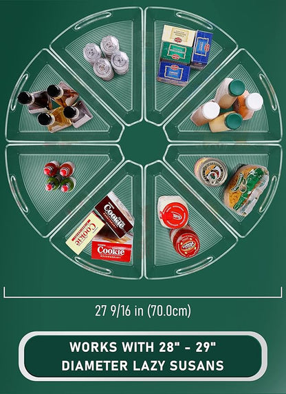 Lazy Susan Cabinet Organizer Bins for 26"/ 28"/ 32" Diameter Corner Organizer, Plastic Cabinet Storage Bin, 1/8 Wedge - Food Safe, BPA Free, with Non-Slip Pads (for 28" Diameter, 8 Pack)