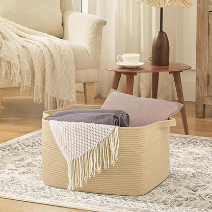 Large Blanket Basket, Jute Blanket Storage Living Room, Rectangle Woven Baskets for Storage Toys, Towels, Dirty Clothes Organizer Bins (Jute)