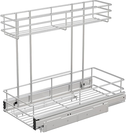 Under Sink Organizer 9"W X18.5"D，Pull Out Cabinet Organizer 2 Tier，Under Sink Slide Out Organizer Chrome Plated, Under Kitchen Bathroom Sink Organizer, Pantry Cabinet Closet Organization Rack, 1 Pack