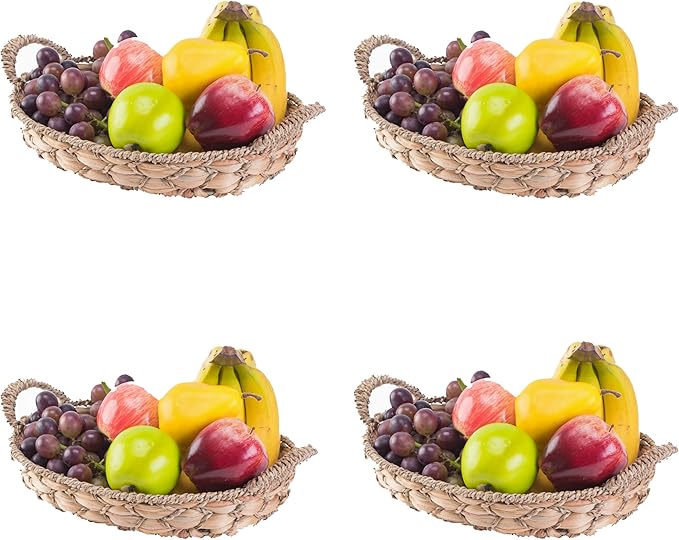 Seagrass Fruit Bread Basket Tray with Handles (Set of 3) – Fruit Gift Basket, Fruit and Nut Basket, Fresh Fruit Baskets for Delivery, Fruit Basket Gifts