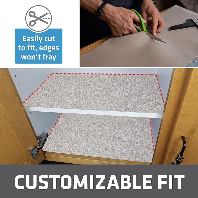 Drymate Premium Luxury Shelf & Drawer Liner, Thick Cushioned Fabric, Non-Adhesive, Absorbent, Waterproof, Slip-Resistant, Liners for Kitchen Cabinets, Cupboards (USA Made)(12”x59”)(24-Pack)(Tan)