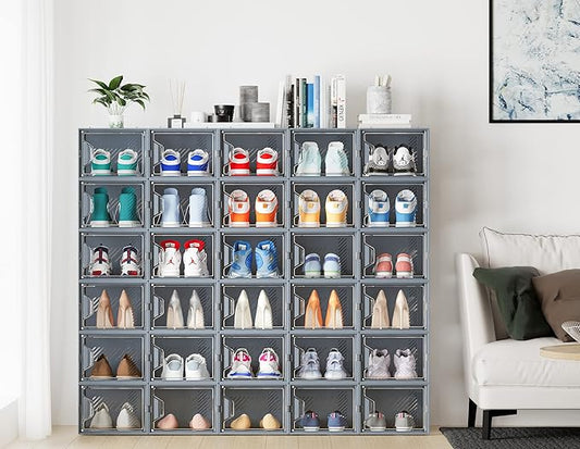 SIMPDIY Shoe Storage, 12 Pack X-Large Shoe Organizer for Closet, Shoe Boxes Clear Plastic Stackable Shoe Storage Boxes for Size 13