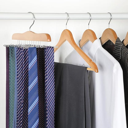 TOPIA HANGER Tie Rack Hanger for Closet, Wooden Tie Organizer for Men with 24 Folding Hooks, Space Saving Necktie Holder for Storage and Display Bra, Tank Top, Camisole (2-Pack), Natural- CT14N-2