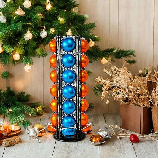 Coffee Pod Holder Carousel Organizer for Nespresso VertuoLine -35 Capsule Coffee Pod Holder with 360° Rotation, Space-Saving Design for Kitchen Countertops, Fits All Vertuo Pods (Sleek Black)