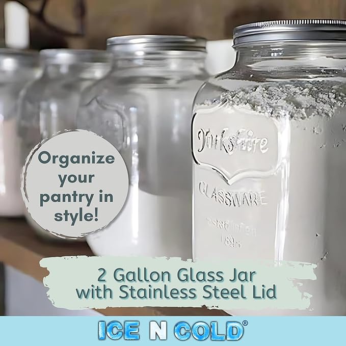 2 Gallon Glass Jar / 8-Liter Capacity / 270 Ounce Capacity – Clear Wide Mouth Container for Storage, Kitchen, Pantry, and Laundry.