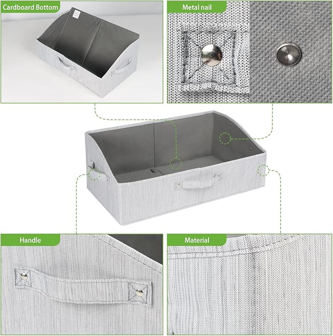 KEEGH Closet Baskets and Storage Bins for Shelves Linen Closet Shelf Organizers and Storage Box Trapezoid Storage Bins Shelf Baskets with Handles for Closet Organization (Grey, 3 Pack)