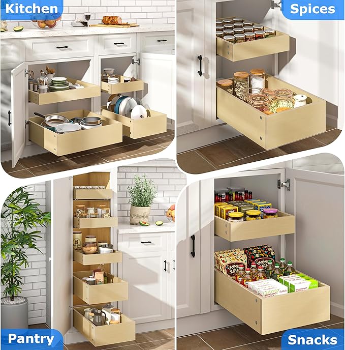 WelFurGeer Soft Close Pull Out Cabinet Organizer, 26" W x 22" D Pull Out Drawer for Cabinet, Bottom Mount Pull Out Drawers for Kitchen Cabinets, Smooth Slide-Out Shelves for Home Kitchen Organization