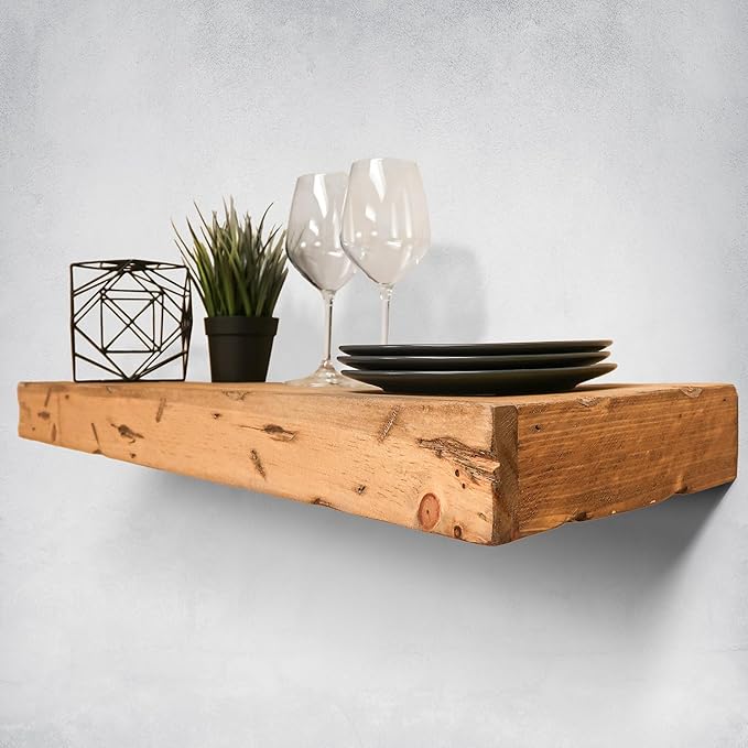 Urbandi Rustic Distressed Floating Shelves, Set of 2, Handmade Out of Pine Wood, 3 Inch Thick, Made in USA (Aged Oak, 24Lx3Hx6D)
