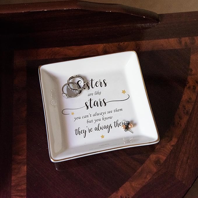 HOME SMILE Sister are Like Stars Gifts,Sister Ring Dish,Valentine Birthday Gifts for Sister from Sister, Good Friends Bestie Gifts for Women Her Long Distance