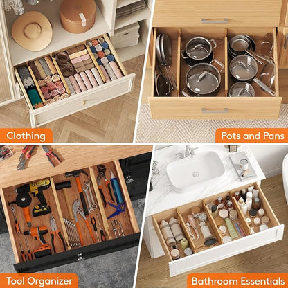 Lifewit 4 Pack 5" Deep Bamboo Drawer Dividers, 17.5-22" Expandable Drawer Organizers for Clothes, Adjustable Dresser Drawer Divider, Clothing Drawer Separators for Dresser, Bedroom, Bathroom, Kitchen