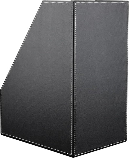 KINGFOM Wooden Leatherette Desktop File Folder Organizer and Document File Stand Journals Magazine Rack 2 Slots (black)