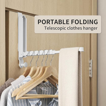 RFOUO Clothes Drying Rack Foldable Fit Door up to 1 3/8" Optimal 1pc,Over The Door Hanger with Retractable Rod,Over The Door Hanger Hooks for Laundry Bathroom Bedroom Travel Hangers(White, 1 Pack)