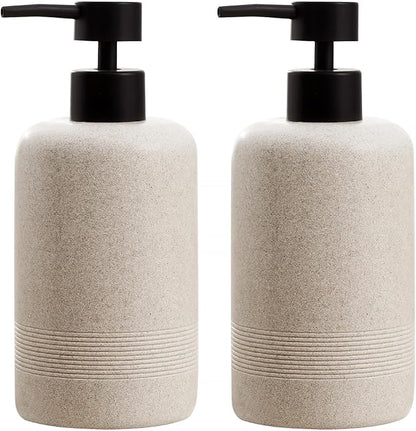 Haocoott Soap Dispensers 400ML 13OZ, 2 PCS Hand Dish Lotion Shampoo Lotion Soap Dispenser Jar, Resin Premium Thick Soap Pump Bottles for Kitchen Bathroom Countertop (Beige)