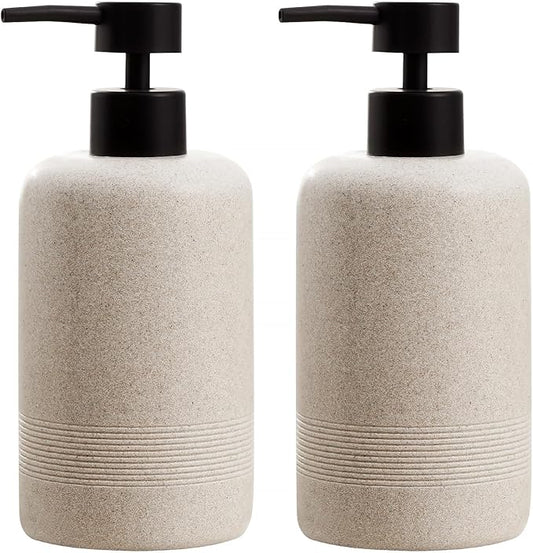 Haocoott Soap Dispensers 400ML 13OZ, 2 PCS Hand Dish Lotion Shampoo Lotion Soap Dispenser Jar, Resin Premium Thick Soap Pump Bottles for Kitchen Bathroom Countertop (Beige)