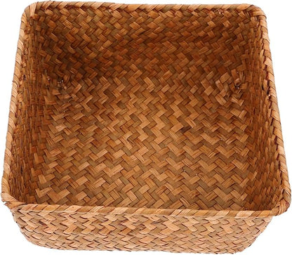 Natural Seagrass Basket Organizer Capacity Kitchen Storage Box for Spices Utensils Desktop Storage Versatile Home Organizer for All Rooms
