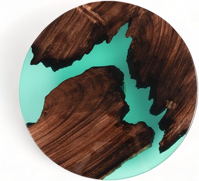 Handmade Reversible 16" Wood and Epoxy Resin Lazy Susan, Turntable for Kitchen Countertop, Rotating Display Stand, Organizer and Storage for Dining Table, Cup Board, Home Decor (Clear Green)