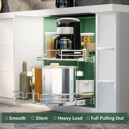 LOVMOR 2 Tier Individual Pull Out Cabinet Organizer 22½" W x 21½" D, Slide Out Kitchen Cabinet Storage Sliding Shelves