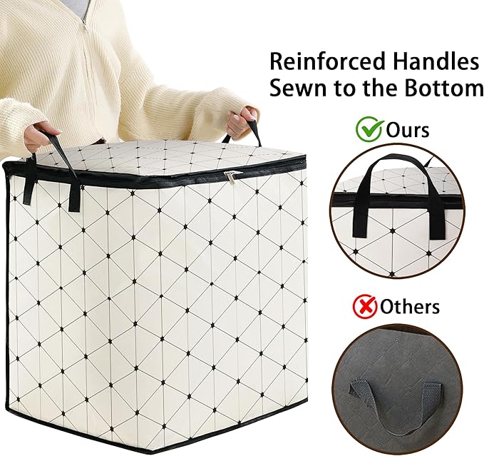 Dawuyu king comforter storage bag,clothes blanket bedding pillow quilt organizer for closet,fabric moving bags with portable handles and zipper 95L(2pack)
