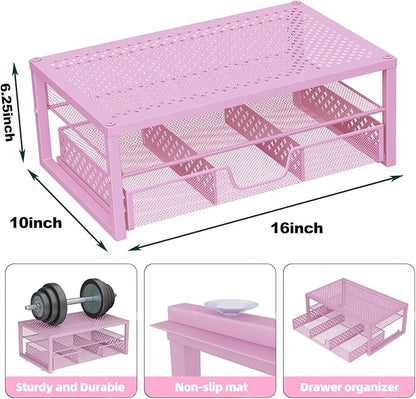 Simple Trending Metal Monitor Stand Riser and Computer Desk Organizer with Drawer for Laptop, Computer, iMac, Pink