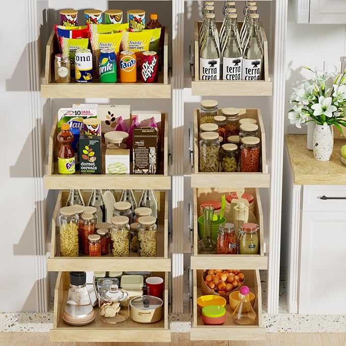 Pull Out Cabinet Organizer, Slide Out Wood Drawer Shelf, Pull Out Drawers for Cabinets, 8" High Beveled Pull Out Organizers for Kitchen Pantry, 16½" W×21" D