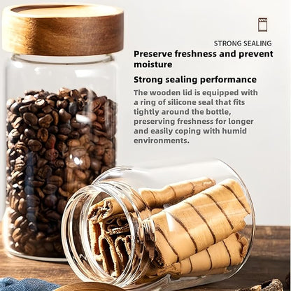 3pcs Airtight Glass Storage Jars with Acacia Wood Lids Kitchen Storage Tank for Grains Sugar Coffee Tea Spices