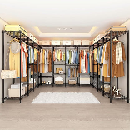 Large Heavy Duty Clothes Rack with Shelves, Adjustable Wire Garment Rack, Functional Clothing Racks for Hanging Clothes Freestanding Wardrobe Closet, 76.8" L x 17.1" W x 77" H, Max Load 900lbs
