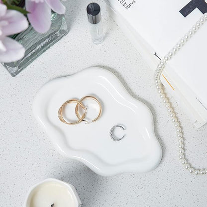 Lynagert Cloud Trinket Dish, Chubby Jewelry Tray, Ceramic Jewelry Ring Trinket Dish for Rings Earrings Necklace Organizer, Mother's Day Thanksgiving Christmas Birthday Bridesmaid Gifts (Silver)