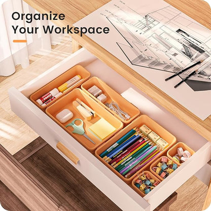 A-LUGEI【𝟰𝟲𝗣𝗖𝗦】【5 Size】Tool Box Organizer Tray Divider Set, 【Orange】 Desk Drawer Organizer,Garage Organization and Storage Toolbox Accessories Rolling Tool Chest Cart Cabinet WorkBench Part