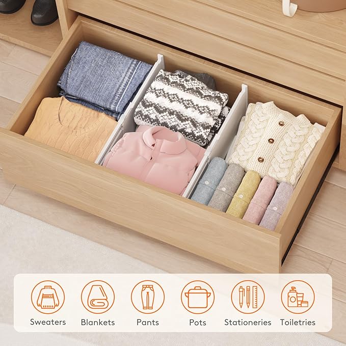 Lifewit 8" High 6 Pack Deep Drawer Dividers, 13.8-22.5" Adjustable Dresser Drawer Divider, White Drawer Organizer for Clothes, Tall Drawers Separators for Dresser, Kitchen, Bedroom, Cabinet, Office