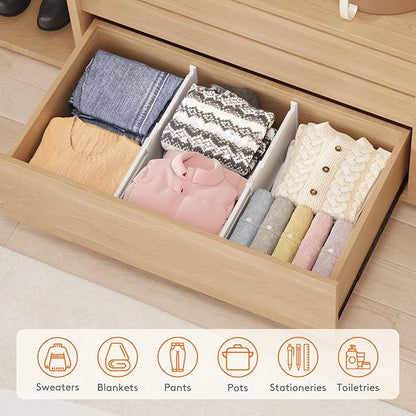 Lifewit 8" High 6 Pack Deep Drawer Dividers, 13.8-22.5" Adjustable Dresser Drawer Divider, White Drawer Organizer for Clothes, Tall Drawers Separators for Dresser, Kitchen, Bedroom, Cabinet, Office