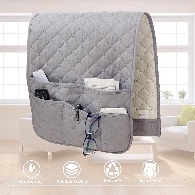 luckyjoyreal Armchair Caddy for Couch Remote Control Holder Non-slip Waterproof Sofa Armset Organizer with 4 Pockets Couch Chair Armrest Storage for TV Remote Control Phone Book 35"x13" Grey 1 Pack