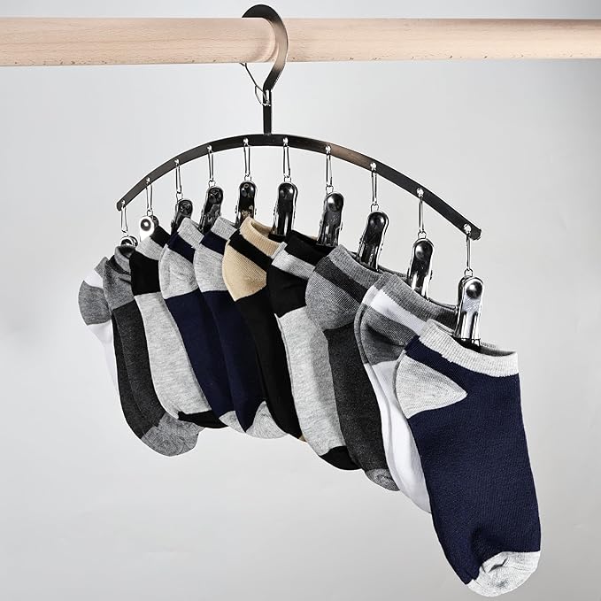 Legging Organizer for Closet,2 Pack Drying Rack with 20 Clips,Metal Yoga Pants Hangers,Windproof Clothes Hangers for Socks,Bras,Baby Clothes,Underwear-Space Saving,Indoor Outdoor Use (Black)