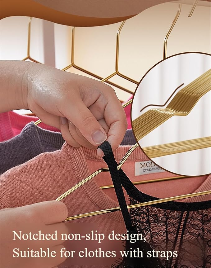 Better to U 17 Inch Metal Clothes Hanger, 4.0mm Heavy Duty Shirt Blouse Hanger for Coat Suit Bridal Boutique, Space Saving Slim Wire Hanger for Camisole Trousers Wedding Dress（Gold 36pack）