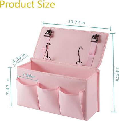 LASAMOLL Bedside Caddy Bedside Storage Organizer,Bed Caddy With Thickened Material Suitable for Homes, Dormitories, Hospitals, Cribs, RVs，Great for Magazines,Books,Remote, Phone (Pink)
